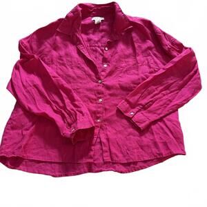RACHEL ZOE SZ XL 100% Linen Pink Button Down Blouse. Cottage Core Resort Wear